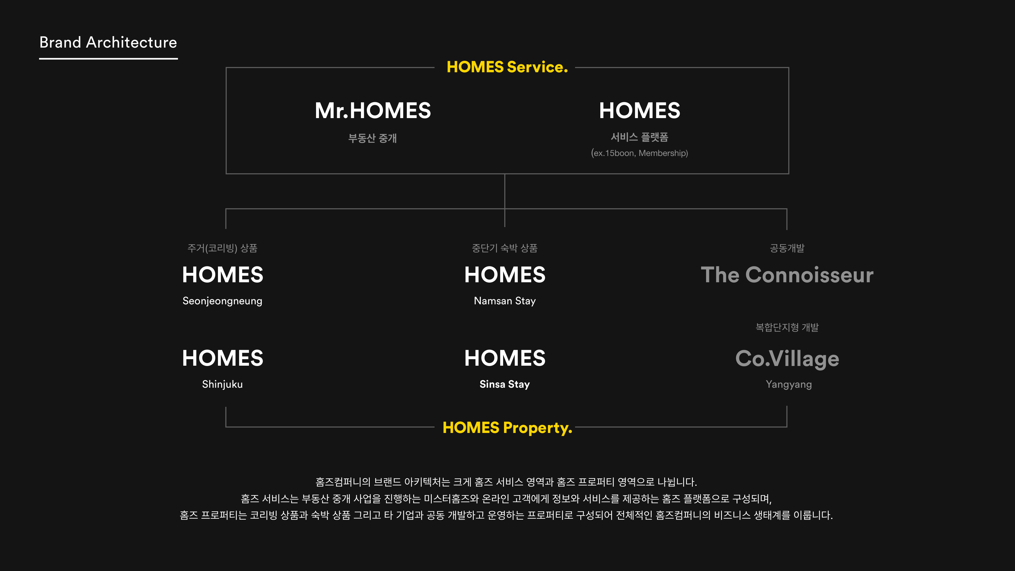 브랜드 아키텍처 — HOMES Service / HOMES Property